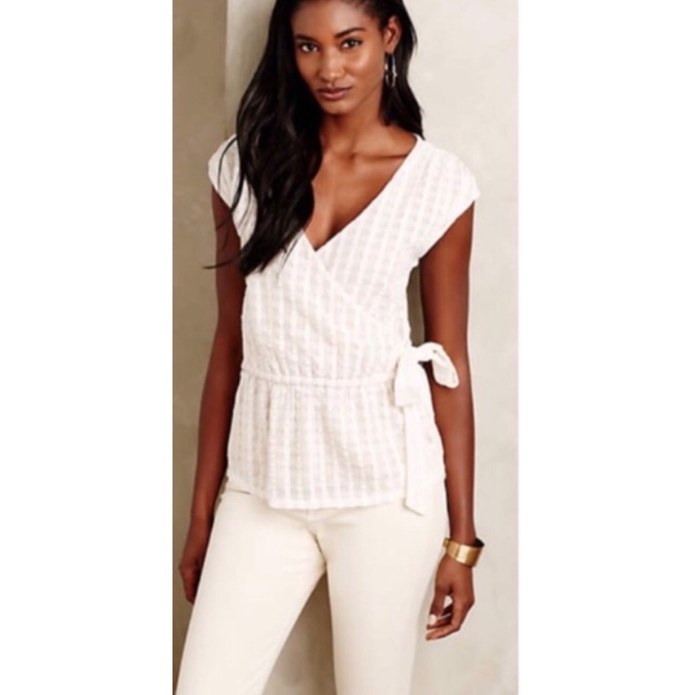 Anthropologie Cream Wrap Blouse